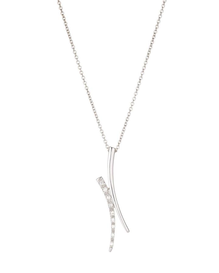 18k White Gold Diamond Curved Bar Pendant Necklace