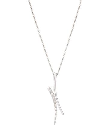 18k White Gold Diamond Curved Bar Pendant Necklace