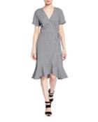 Gingham Short-sleeve Wrap Flounce Dress