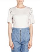 Yaden Crewneck Laced-shoulder Cotton T-shirt