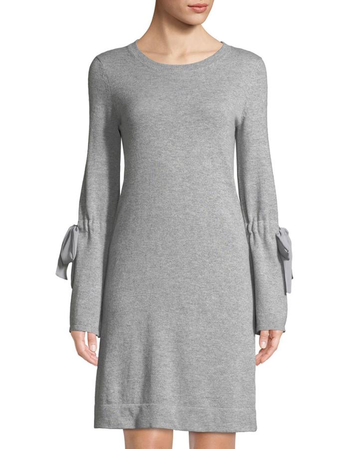 Cashmere Chiffon-tie Bell-sleeve Dress