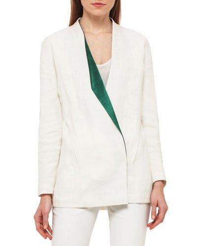 Linen Jacket W/satin Lapel, White/green