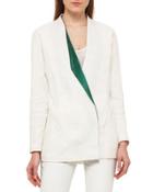 Linen Jacket W/satin Lapel, White/green