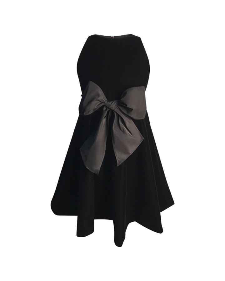 Girl's Sleeveless Velvet Bow Dress,