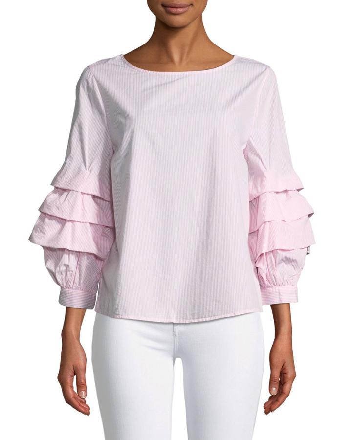 Delphine Striped Ruffle-sleeve Poplin Blouse