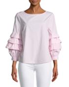 Delphine Striped Ruffle-sleeve Poplin Blouse