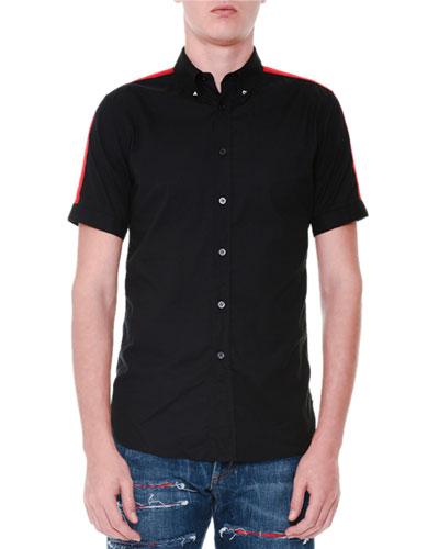 Short-sleeve Button-down Shirt W/red