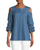 Poppy Ruched-cuff Denim Blouse