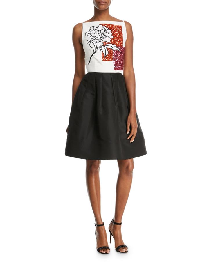 Floral Paillette Embroidery Fit-and-flare Cocktail Dress