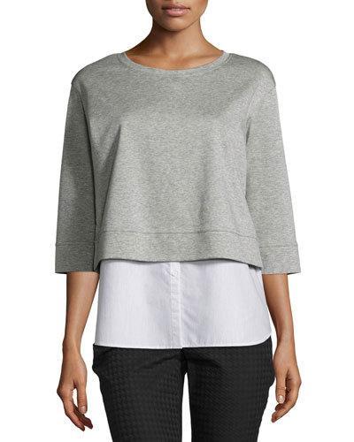 Popover Combo Sweatshirt Top, Nickel