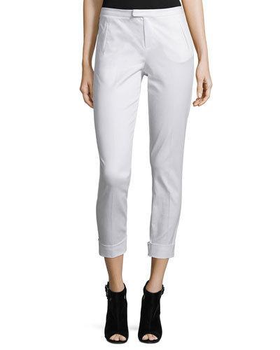 Stretch Twill Cropped Slim-fit Pants, White