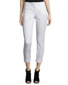 Stretch Twill Cropped Slim-fit Pants, White