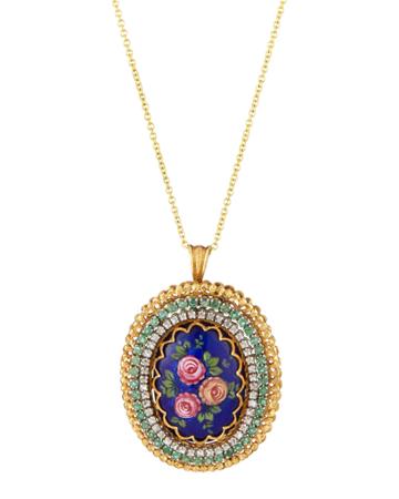 Lc Estate Jewelry Collection Estate 18k Diamond, Emerald & Enamel Convertible Brooch & Pendant Necklace, Women's
