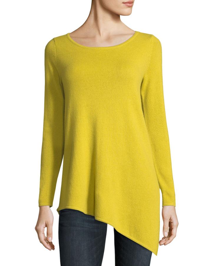 Long Asymmetric Crewneck Cashmere Pullover