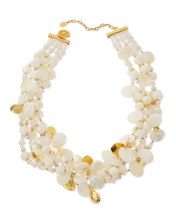 Chunky Mother-of-pearl & Crystal Multi-strand Necklace