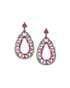 Floral Cutout Glass Ruby & Pink Sapphire Teardrop Earrings