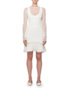 Sheer Rib Pucker-knit Ruffled-hem