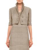 Half-sleeve Button-front Cropped Jacket, Cord