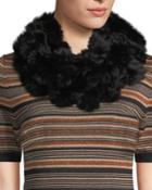 Rabbit Fur Pompom Neck Warmer, Black