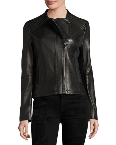 Kirsten Leather Moto Jacket, Black