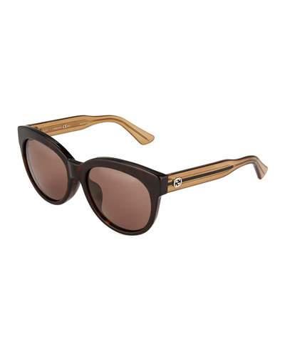 Round Thick Acetate Sunglasses, Brown
