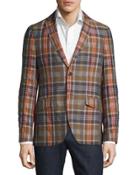 Madras Plaid Linen-cotton Blazer, Beige