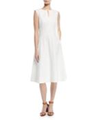 Sleeveless V-neck Fit-and-flare Cotton Pique