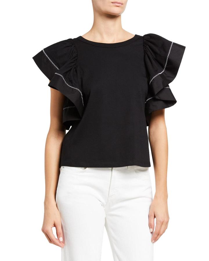 Flouncy-sleeve Cotton Tee