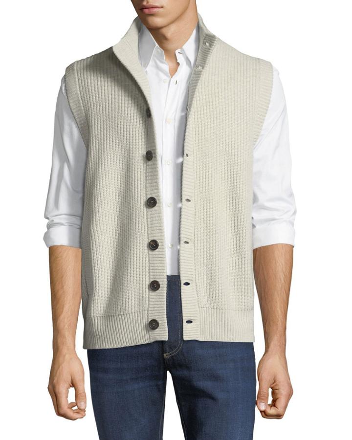 Men's Sleeveless Brioche-stitch Cashmere Vest