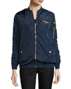 Long-sleeve Patched Bomber Jacket, Navy