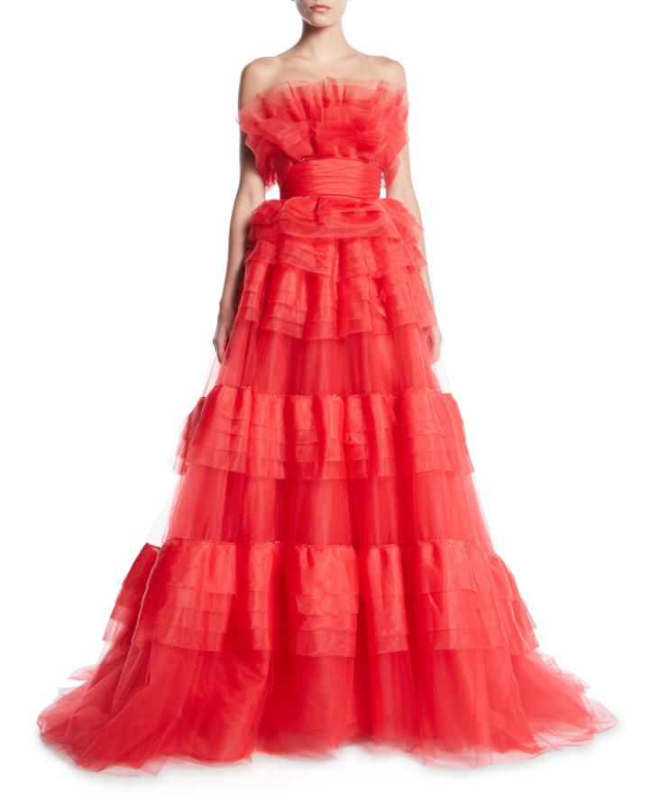 Strapless Tiered Organza Ball Gown