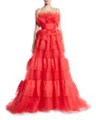 Strapless Tiered Organza Ball Gown
