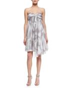 Strapless Draped Print Cocktail Dress