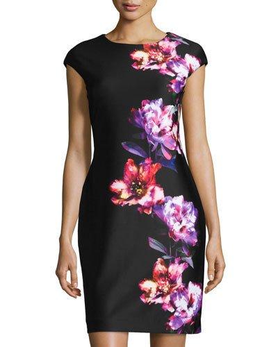 Floral-print Scuba Dress, Black