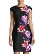 Floral-print Scuba Dress, Black