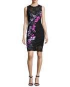 Sleeveless Floral Lace Cocktail Dress, Black