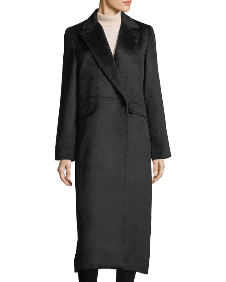 Notched-lapel Wrap Baby Suri Alpaca Duster Coat
