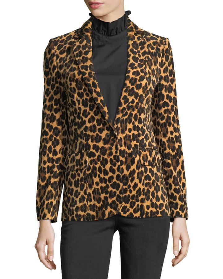 Cheetah-print Notched Classic Blazer