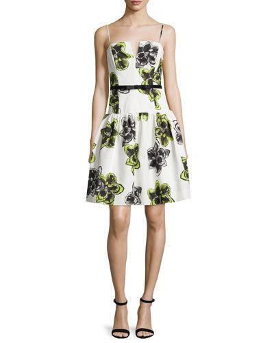 Sleeveless Dropped-waist Party Dress, Citron