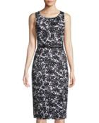 Sleeveless Belted Floral-sateen
