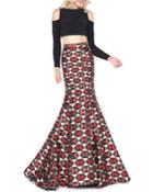 Long-sleeve Two-piece Harlequin-skirt Gown