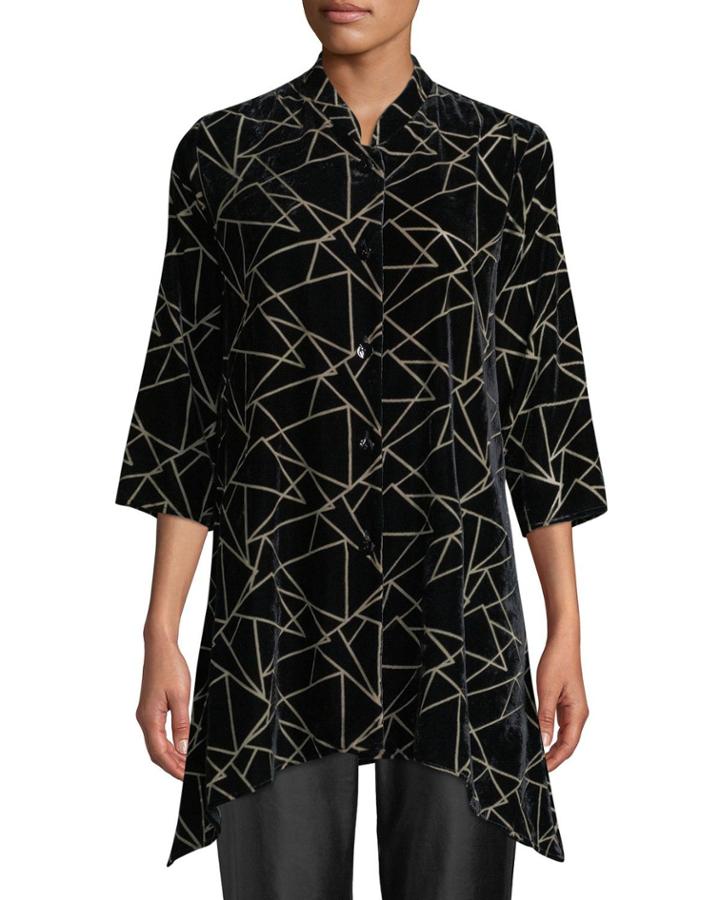 Triangle Devore Velvet Side-fall Button-front Tunic