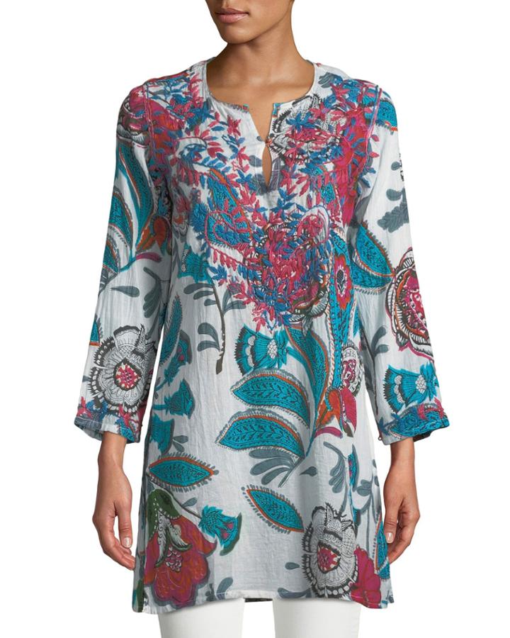 Jasmine 3/4-sleeve Embroidered Tunic