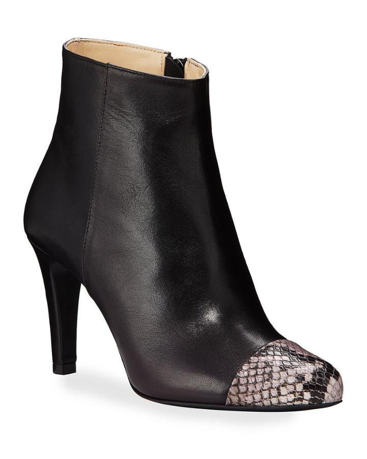 Suelo Snake-print Leather Cap-toe Booties