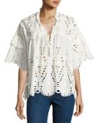 Elyor Scalloped Eyelet Top, White