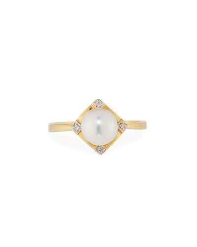 14k Yellow Gold Freshwater Pearl & Diamond Ring, 0.02tcw,