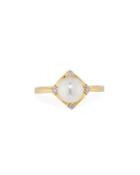 14k Yellow Gold Freshwater Pearl & Diamond Ring, 0.02tcw,