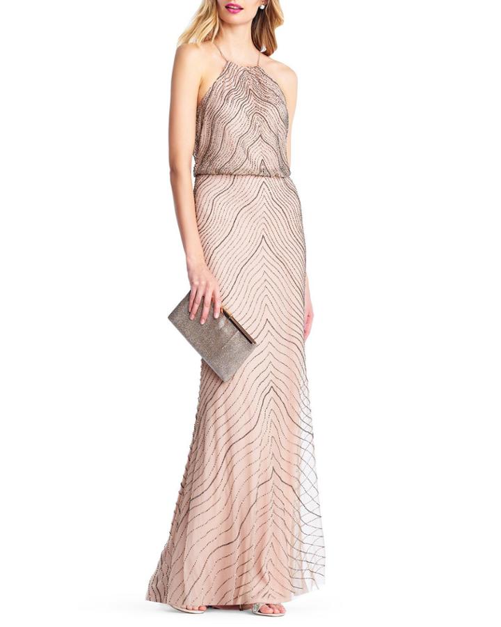 Beaded Halter-neck Blouson Evening Gown