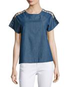 Odele Short-sleeve Chambray Top, Blue