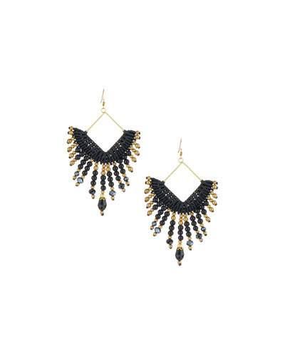Tribal Beaded Rope Drop Earrings, Black